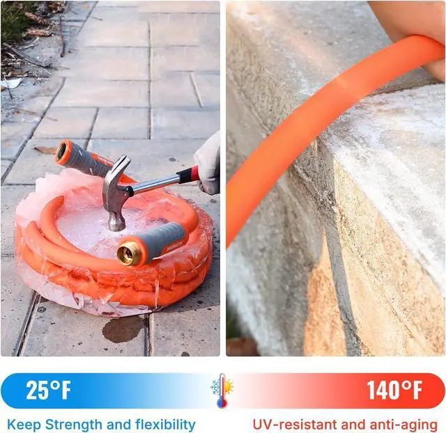 Alt view image 6 of 7 - YAMATIC Heavy Duty Garden Hose 5/8 in x 75 ft with Swivel Fitting, Super Flexible Water Hose, All-weather, Lightweight, Burst 600 PSI