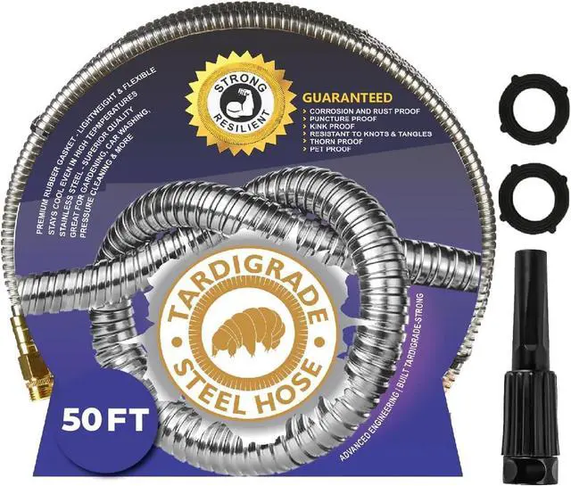 Main image of Tardigrade Metal Garden Hose 50 FT, Heavy Duty 304 Stainless Steel Water Hoses, Unmatched Durability, Flexible, No Kink & Tangle, Lightweight, Pet & Rust Proof for Outdoor Lawn Yard