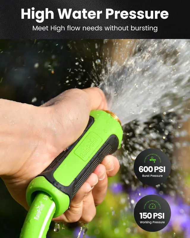 Alt view image 4 of 7 - RAINPOINT Garden Hose 50ft - Flexible Heavy Duty Water Hose with Swivel Grip - Lightweight, Hybrid Rubber, 5/8", Male to Female