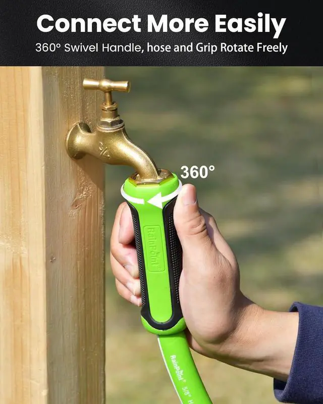 Alt view image 5 of 7 - RAINPOINT Garden Hose 50ft - Flexible Heavy Duty Water Hose with Swivel Grip - Lightweight, Hybrid Rubber, 5/8", Male to Female