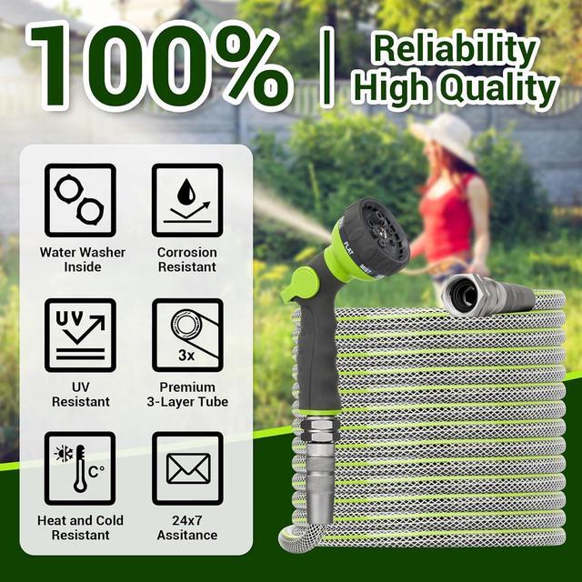 Alt view image 6 of 6 - Flexible Garden Hose 100 FT - Heavy Duty Non-Expandable 100FT Outdoor Water Hose Pipe, 1/2" x 100Feet, 3/4" Solid Swivel Fittings, 100 Feet, Kink and Leak Proof