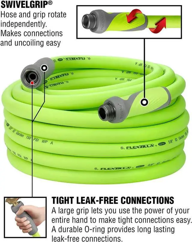 Alt view image 3 of 7 - Flexzilla Garden Hose with SwivelGrip, 5/8 in. x 75 ft., Heavy Duty, Lightweight, Drinking Water Safe, ZillaGreen - HFZG575YWS-E