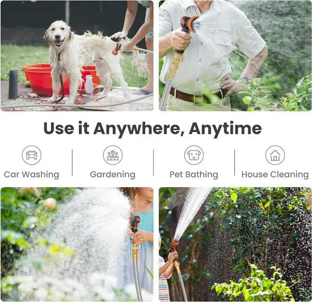 Alt view image 6 of 7 - Giraffe Tools Garden Hose 100ft x 5/8", 304 Stainless Steel Metal Water Hose, No Kink Garden Water Hose with 9 Pattern Spray Nozzle, Flexible, Lightweight, Kink Free Hose for Yard, Outdoor