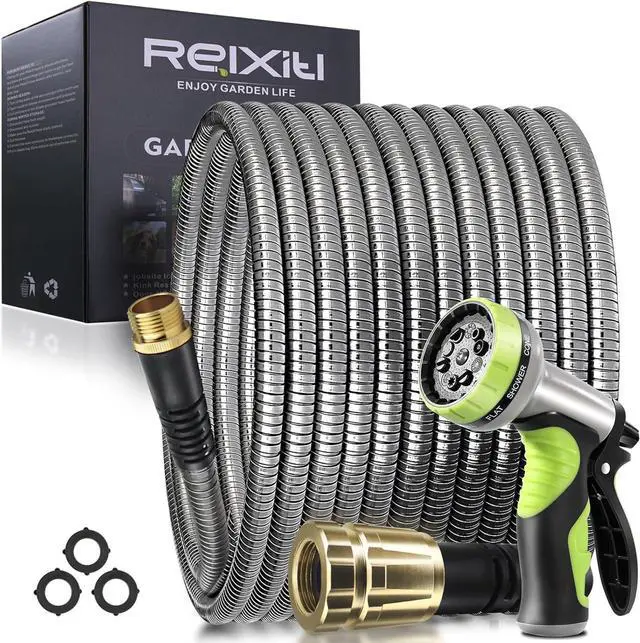 Main image of Relxitl Garden Hose 50FT, Stainless Steel Garden Hose Metal, Flexible Water Hose with Sprayer for Yard Never Kink and Tangle, Durable and Leak Proof, Lightweight Hose for Outdoor Use