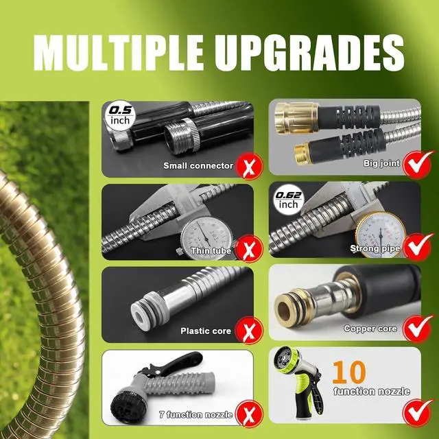 Alt view image 4 of 7 - Relxitl Garden Hose 50FT, Stainless Steel Garden Hose Metal, Flexible Water Hose with Sprayer for Yard Never Kink and Tangle, Durable and Leak Proof, Lightweight Hose for Outdoor Use