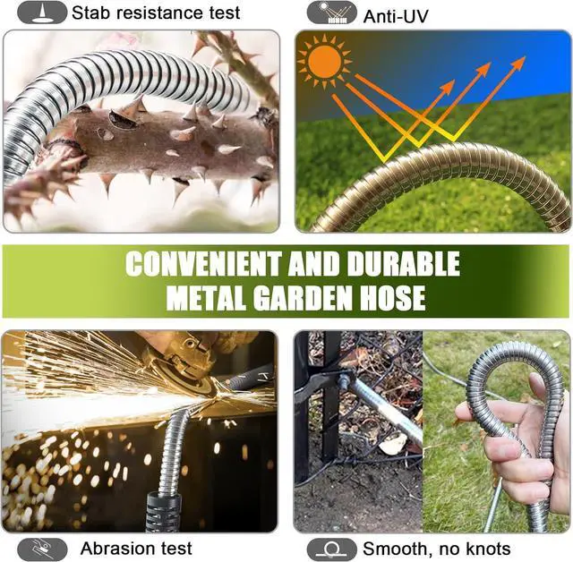 Alt view image 6 of 7 - Relxitl Garden Hose 50FT, Stainless Steel Garden Hose Metal, Flexible Water Hose with Sprayer for Yard Never Kink and Tangle, Durable and Leak Proof, Lightweight Hose for Outdoor Use
