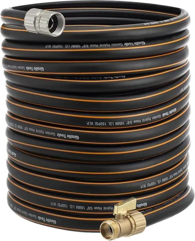 Main image of Giraffe Tools Hybrid Garden Hose 75ft x 5/8", Male and Female Fittings with Shut off Valve, Flexible, Heavy Duty, Leakproof, Lightweight Water Hose