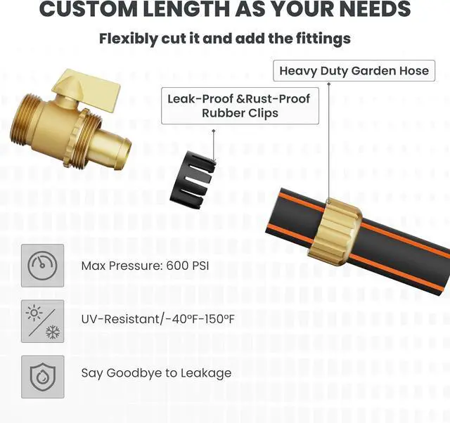Alt view image 4 of 6 - Giraffe Tools Hybrid Garden Hose 75ft x 5/8", Male and Female Fittings with Shut off Valve, Flexible, Heavy Duty, Leakproof, Lightweight Water Hose