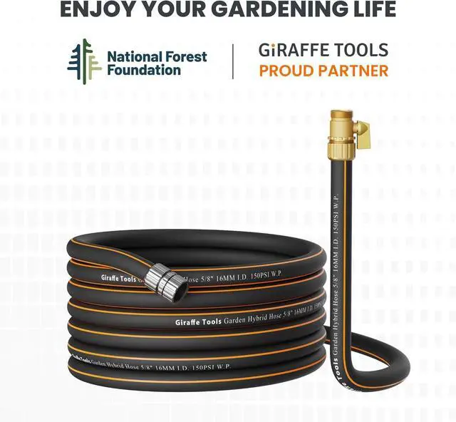 Alt view image 6 of 6 - Giraffe Tools Hybrid Garden Hose 75ft x 5/8", Male and Female Fittings with Shut off Valve, Flexible, Heavy Duty, Leakproof, Lightweight Water Hose