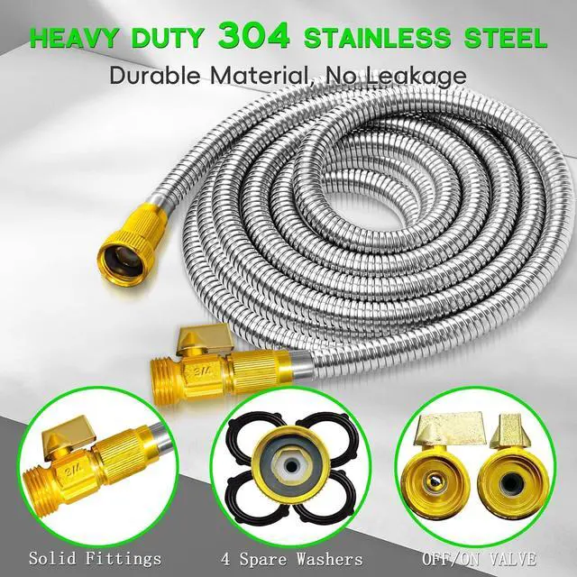 Alt view image 2 of 6 - 50FT Stainless Steel Garden Hose, Heavy Duty Flexible Metal Water Hose with 10-Function Nozzle, Lightweight & No-Kink Garden Hose, Durable Solid Fittings for Lawn, Car, RV, and Outdoor Watering