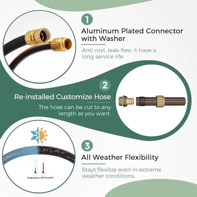 Alt view image 3 of 6 - Giraffe Hybrid Leader Hose 5/8" x 6ft, Custom Length, NO Kink, Flexible, Leakproof Water Hose with Male to Female Fittings, 600 Burst PSI
