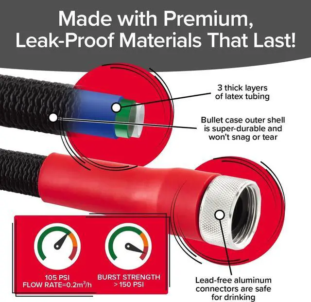 Alt view image 5 of 7 - Pocket Hose Silver Bullet 2.0 Expandable Garden Hose 75-FT with Turbo Shot Nozzle, AS-SEEN-ON-TV, Lead-Free, Solid Aluminum Connectors, Easy On/Off Valve, Kink-Free, Leak-Proof