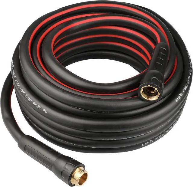 Main image of Hybrid Garden Hose 5/8 IN. x 50 FT, Heavy Duty, Lightweight, Flexible with Swivel Grip Handle and Solid Brass Fittings, Gray+Red