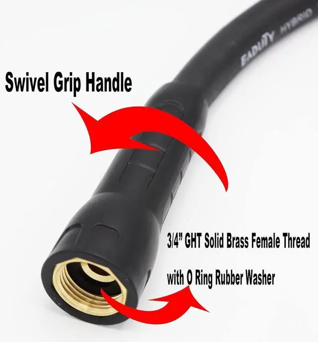 Alt view image 3 of 6 - Hybrid Garden Hose 5/8 IN. x 50 FT, Heavy Duty, Lightweight, Flexible with Swivel Grip Handle and Solid Brass Fittings, Gray+Red