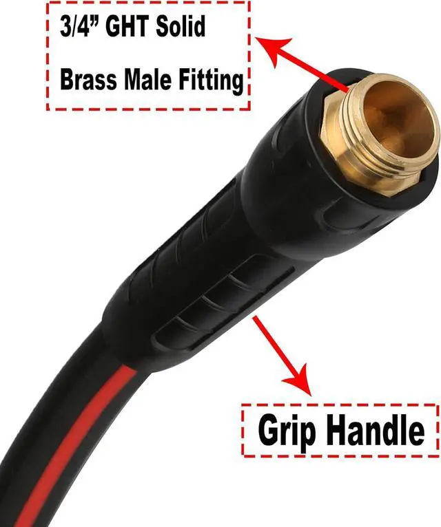 Alt view image 4 of 6 - Hybrid Garden Hose 5/8 IN. x 50 FT, Heavy Duty, Lightweight, Flexible with Swivel Grip Handle and Solid Brass Fittings, Gray+Red