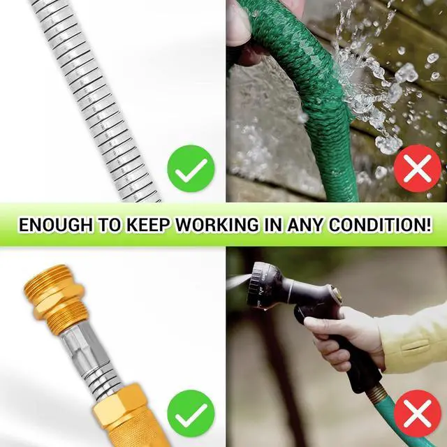 Alt view image 3 of 6 - Garden Hose Metal 100FT Heavy Duty 304 Stainless Steel Water Hose with 8-Pattern Nozzle, Lightweight, Flexible, Puncture Proof, Kink-Free, High Pressure, Solid Metal Fittings for Yard, Outdoors, RV