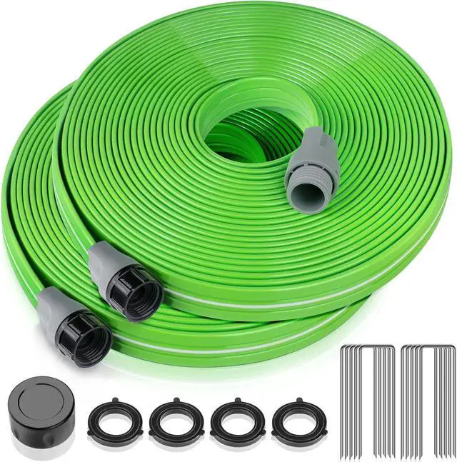 Main image of LAVEVE Sprinkler Soaker Hose for Yard 100 FT, Heavy Duty Garden Water Hoses with Stakes, Sprinklers System for Lawn, Flexible Drip Irrigation Tubing (50FT x 2 Pack)