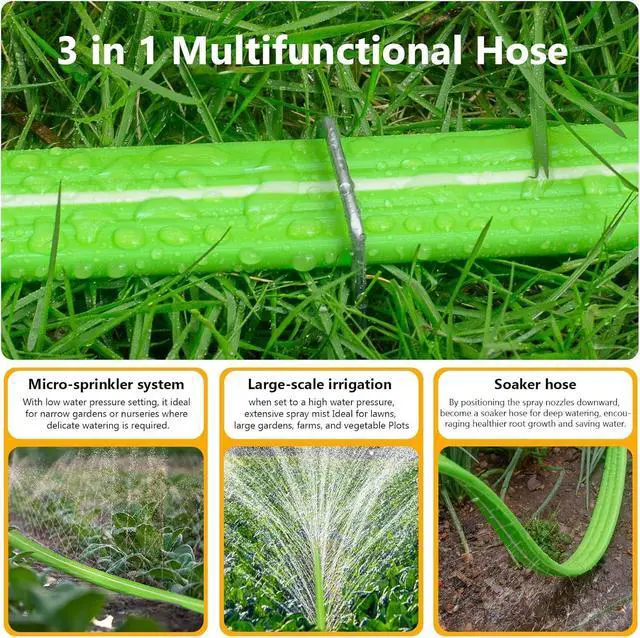 Alt view image 5 of 6 - LAVEVE Sprinkler Soaker Hose for Yard 100 FT, Heavy Duty Garden Water Hoses with Stakes, Sprinklers System for Lawn, Flexible Drip Irrigation Tubing (50FT x 2 Pack)