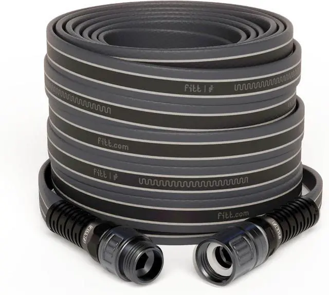 Main image of FITT Force Pro Water Hose, Lightweight Ultra Flexible Durable Kink-Free Heavy-Duty Commercial Grade Flat Garden Hose, Grey and Blue, 150-Feet x 5/8-Inch