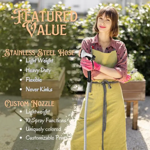 Alt view image 3 of 7 - Garden Hose 50ft- Flexible Light Weight Metal Water Hose (5.83 lbs). Non Expandable, No Kink, Pet and Rust Proof Hose. For Outdoor Use. Manguera Para Jardin. BONUS 10-way Spray Nozzle