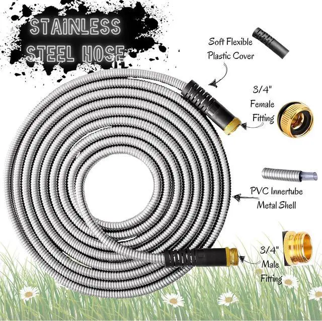 Alt view image 5 of 7 - Garden Hose 50ft- Flexible Light Weight Metal Water Hose (5.83 lbs). Non Expandable, No Kink, Pet and Rust Proof Hose. For Outdoor Use. Manguera Para Jardin. BONUS 10-way Spray Nozzle