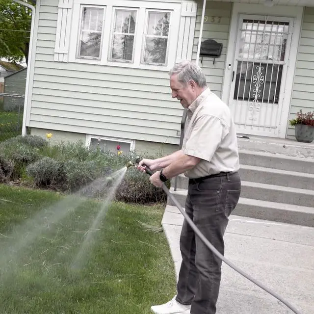 Alt view image 5 of 6 - YOTOO Heavy Duty Hybrid Garden Water Hose 5/8-Inch by 50-Feet 150 PSI Kink Resistant, Flexible with Swivel Grip Handle and 3/4" GHT Solid Brass Fittings, Gray