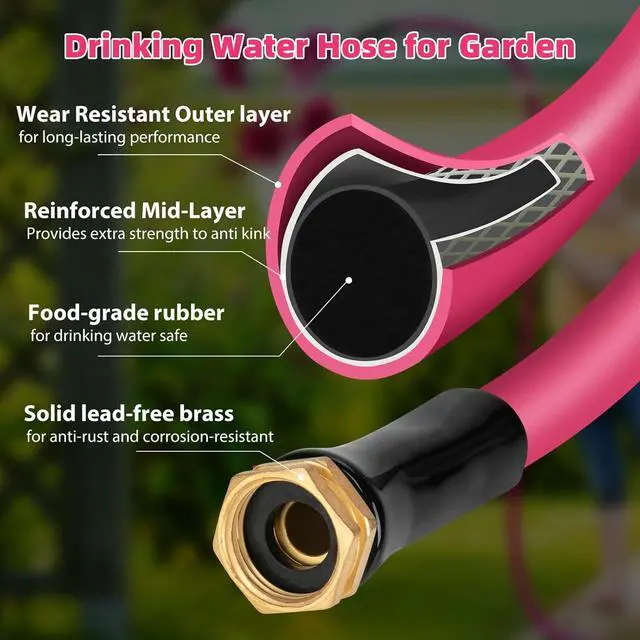 Alt view image 2 of 7 - WELLUCK Garden Hose 5/8 in x 10 ft, Heavy Duty Durable Anti Kink Flexible Garden Water Hose for Drinking Water Safe BPA Free, All-weather Lightweight Water Hose for Garden RV Camper Marine