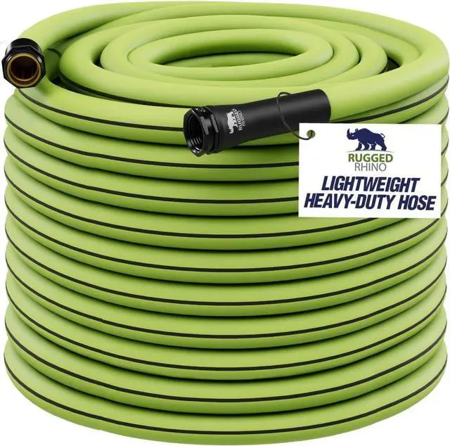 Main image of Rugged Rhino Heavy Duty Flexible Light Weight Garden Hose, 25ft x 5/8in, 4 Layer Leakproof Outdoor Gardening Tools, Watering Supplies, Powerful Water Pressure for Lawn, Flowers, Green Black