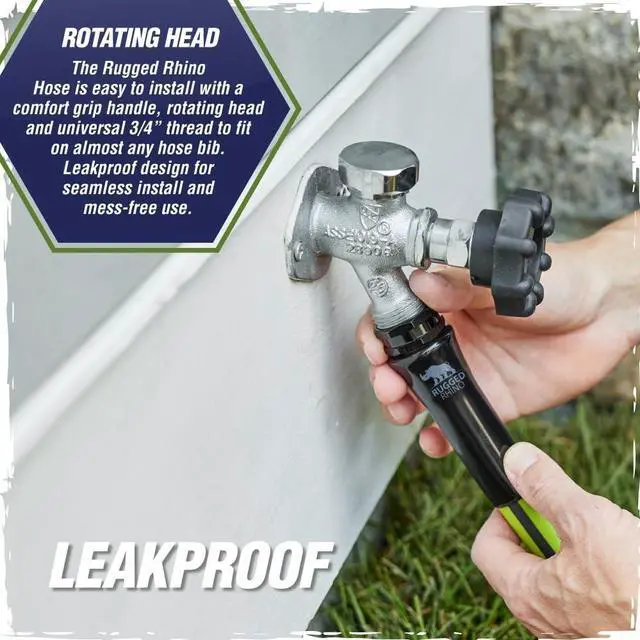 Alt view image 4 of 7 - Rugged Rhino Heavy Duty Flexible Light Weight Garden Hose, 25ft x 5/8in, 4 Layer Leakproof Outdoor Gardening Tools, Watering Supplies, Powerful Water Pressure for Lawn, Flowers, Green Black