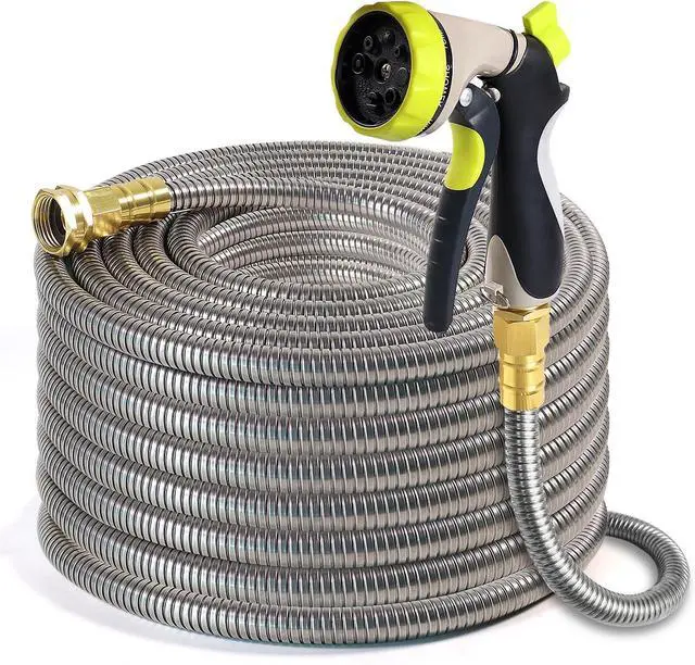 Main image of Metal Garden Hose 50 ft  304 Stainless Steel Water Hose with Nozzle Sprayer, Garden Hoses Flexible, Lightweight, No Kink, Heavy Duty for Outdoor (50 ft)