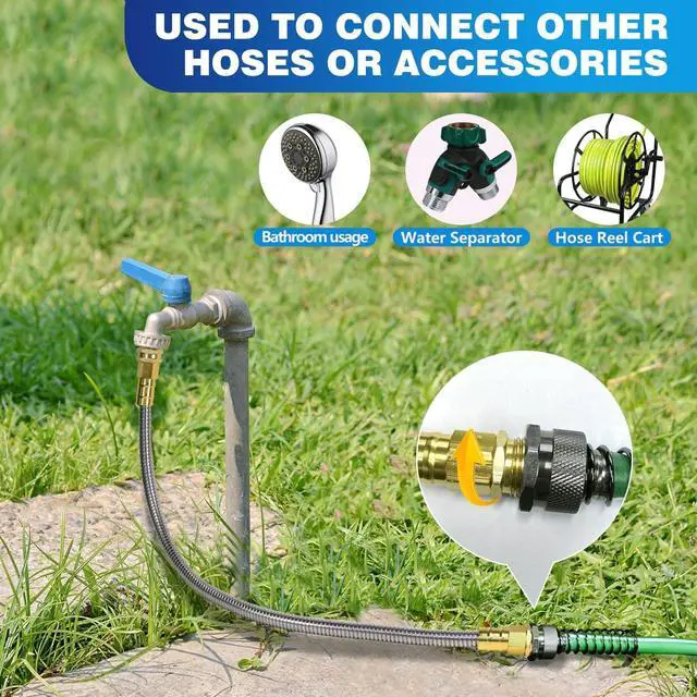 Alt view image 3 of 7 - Metal Garden Hose 50 ft  304 Stainless Steel Water Hose with Nozzle Sprayer, Garden Hoses Flexible, Lightweight, No Kink, Heavy Duty for Outdoor (50 ft)