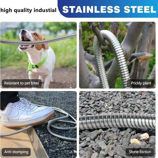 Alt view image 6 of 7 - Metal Garden Hose 50 ft  304 Stainless Steel Water Hose with Nozzle Sprayer, Garden Hoses Flexible, Lightweight, No Kink, Heavy Duty for Outdoor (50 ft)