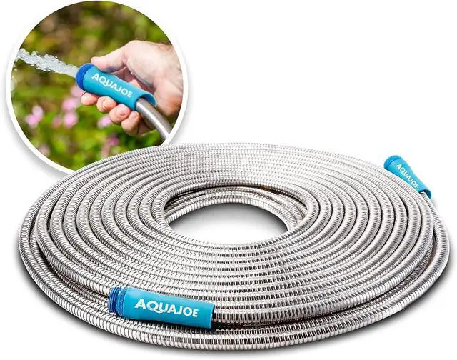 Main image of Aqua Joe AJSGH50 1/2-Inch Heavy-Duty, Puncture Proof Kink-Free, Spiral Constructed 304-Stainless Steel Metal, Garden Hose, 50-Foot