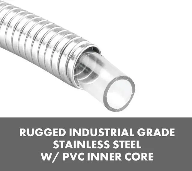 Alt view image 3 of 7 - Aqua Joe AJSGH50 1/2-Inch Heavy-Duty, Puncture Proof Kink-Free, Spiral Constructed 304-Stainless Steel Metal, Garden Hose, 50-Foot