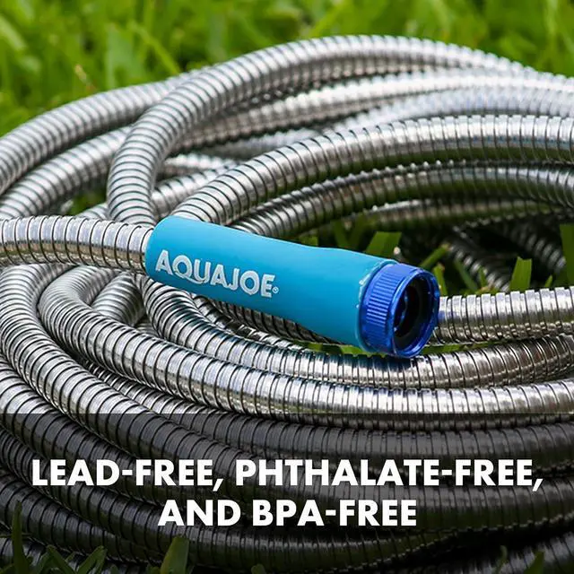 Alt view image 5 of 7 - Aqua Joe AJSGH50 1/2-Inch Heavy-Duty, Puncture Proof Kink-Free, Spiral Constructed 304-Stainless Steel Metal, Garden Hose, 50-Foot