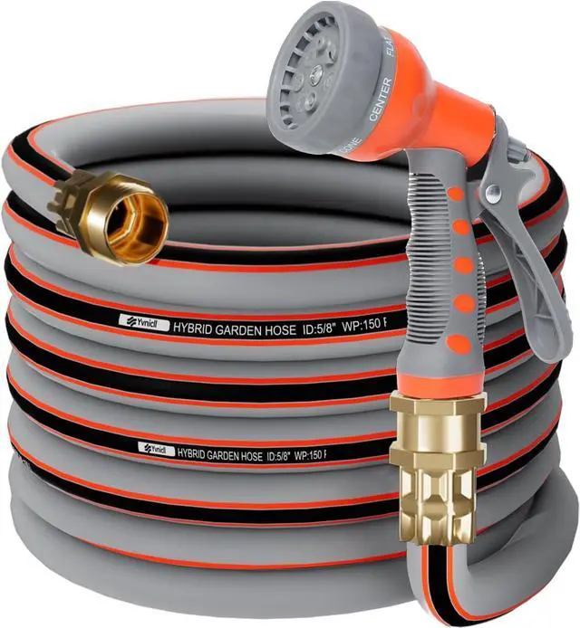 Main image of Garden Hose 25 ft 5/8,Rubber Water Hose Heavy Duty, Hybrid Durable Flexible Hose,Lightweight No Kink Hose for Outdoor Yard Lawn with Sprayer Nozzle and 3/4''Brass Solid Fittings