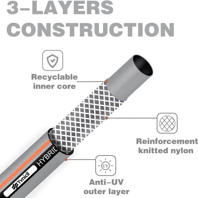 Alt view image 4 of 7 - Garden Hose 25 ft 5/8,Rubber Water Hose Heavy Duty, Hybrid Durable Flexible Hose,Lightweight No Kink Hose for Outdoor Yard Lawn with Sprayer Nozzle and 3/4''Brass Solid Fittings