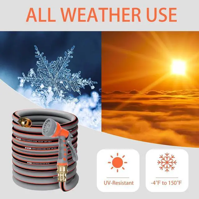 Alt view image 5 of 7 - Garden Hose 25 ft 5/8,Rubber Water Hose Heavy Duty, Hybrid Durable Flexible Hose,Lightweight No Kink Hose for Outdoor Yard Lawn with Sprayer Nozzle and 3/4''Brass Solid Fittings