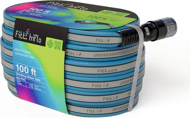 Alt view image 2 of 7 - FITT Hiflo Water Hose 100ft, Multipurpose Flat Garden Hose, Easy to Use and Long-lasting Performance, Light Blue and Grey