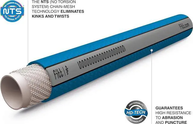 Alt view image 4 of 7 - FITT Hiflo Water Hose 100ft, Multipurpose Flat Garden Hose, Easy to Use and Long-lasting Performance, Light Blue and Grey