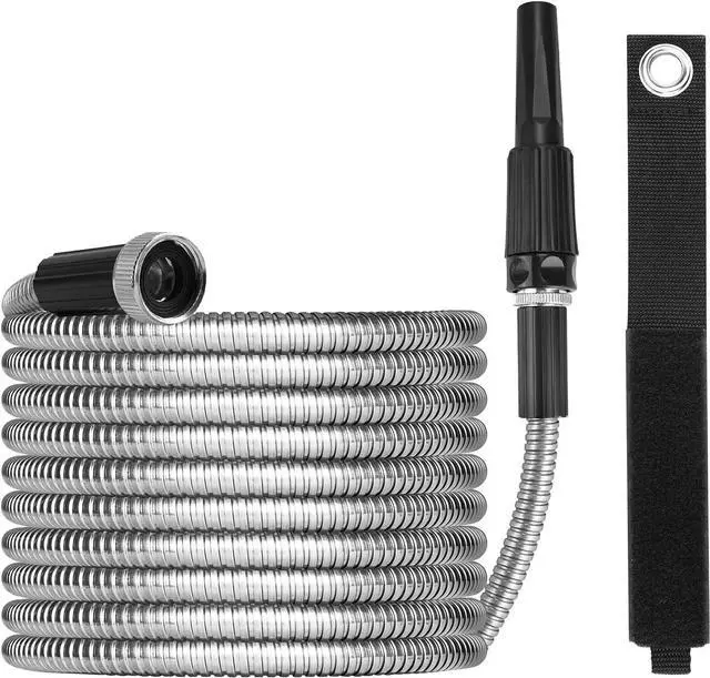 Main image of Metal Garden Hose 50ft with Super Tough and Soft Water Hose, Household Stainless Steel Hose, Durable Mighty Garden Hose with Adjustable Nozzle, No Kinks and Tangles, Easy to Store with Storage Strap