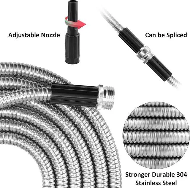 Alt view image 3 of 6 - Metal Garden Hose 50ft with Super Tough and Soft Water Hose, Household Stainless Steel Hose, Durable Mighty Garden Hose with Adjustable Nozzle, No Kinks and Tangles, Easy to Store with Storage Strap