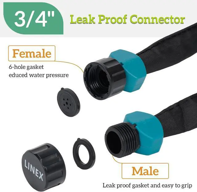 Alt view image 2 of 6 - LINEX Flat Soaker Hose 100 ft for Garden Beds, 1/2'' x 50 ft 2 Pack Drip Irrigation Hoses Save Water 80% Heavy Duty for Vegetable