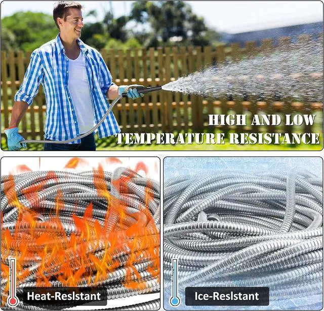 Alt view image 5 of 6 - Metal Garden Hose 50ft with Super Tough and Soft Water Hose, Household Stainless Steel Hose, Durable Mighty Garden Hose with Adjustable Nozzle, No Kinks and Tangles, Easy to Store with Storage Strap