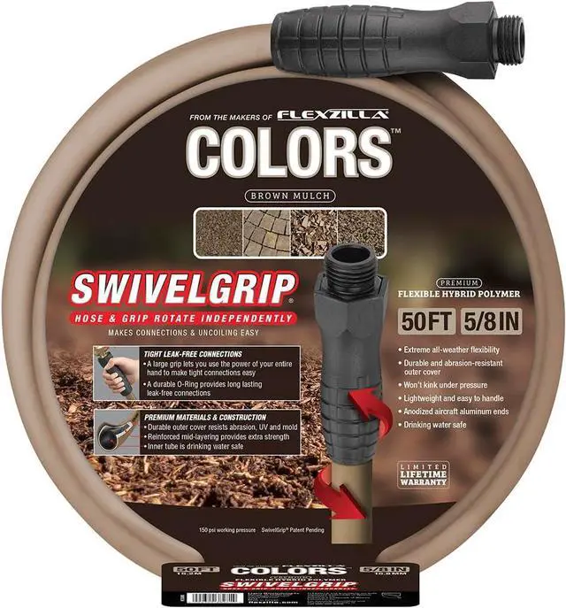 Alt view image 2 of 7 - Colors Garden Hose with SwivelGrip, 5/8 in. x 50 ft., Drinking Water Safe, Brown Mulch - HFZC550BRS