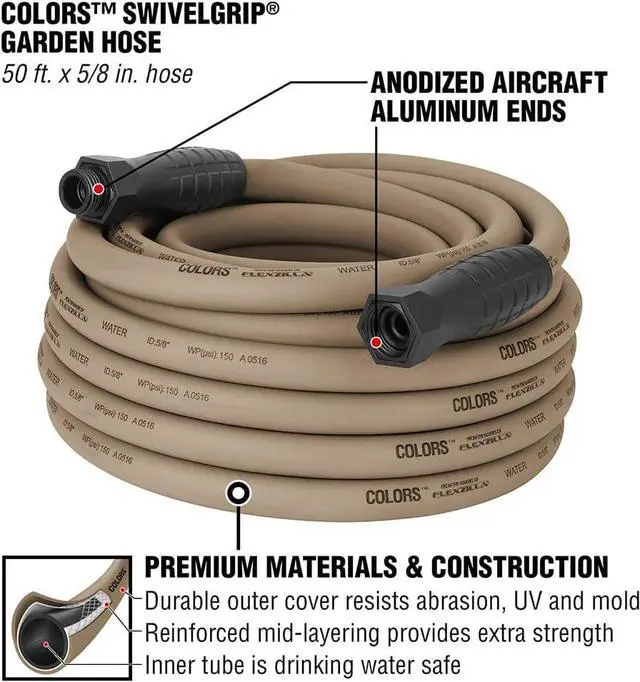 Alt view image 3 of 7 - Colors Garden Hose with SwivelGrip, 5/8 in. x 50 ft., Drinking Water Safe, Brown Mulch - HFZC550BRS