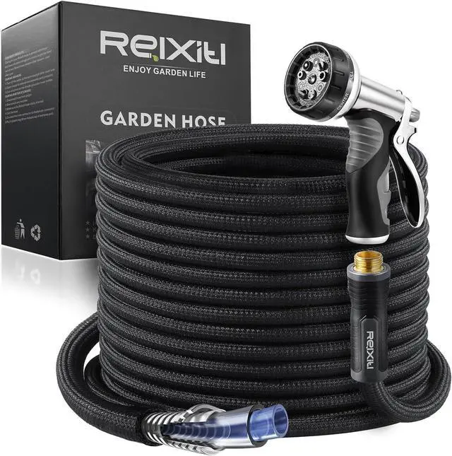 Main image of Relxitl Garden Hose 50ft, Flexible Water Hose, Ultra Lightweight Non-Expanding hose With 10 Functon Sprayer, Leak proof, Pressure Resistant for Yard, OutdoorBlack 50FT