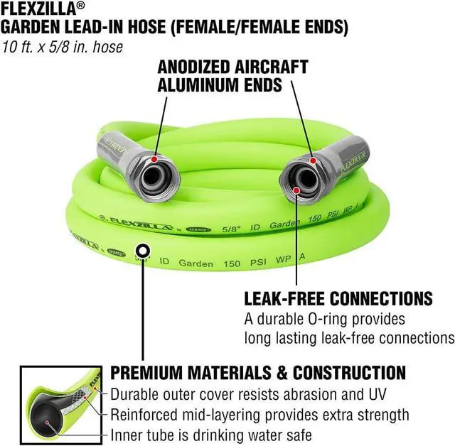 Alt view image 2 of 6 - Flexzilla Garden Lead-In Hose, 5/8" x 10', Female to Female Fittings (3/4" - 11 1/2 GHT)
