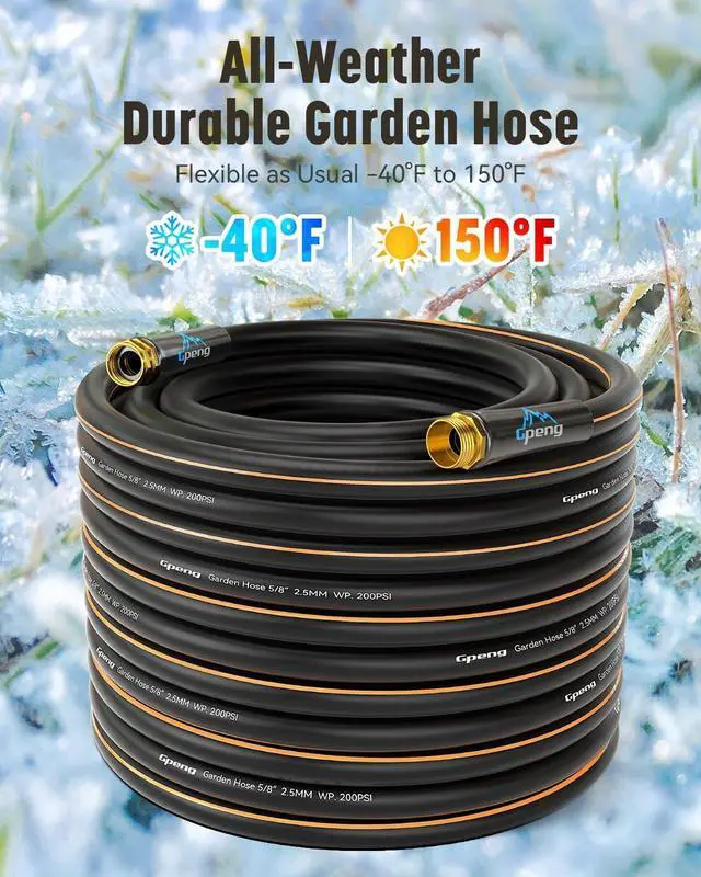 Alt view image 4 of 7 - Heavy Duty Garden Hose, 100ft x 5/8" Water Hose, Flexible Hybrid Hose with 10-Pattern Spray Nozzle, Swivel Handle, Male to Female Fittings, Burst 600 PSI