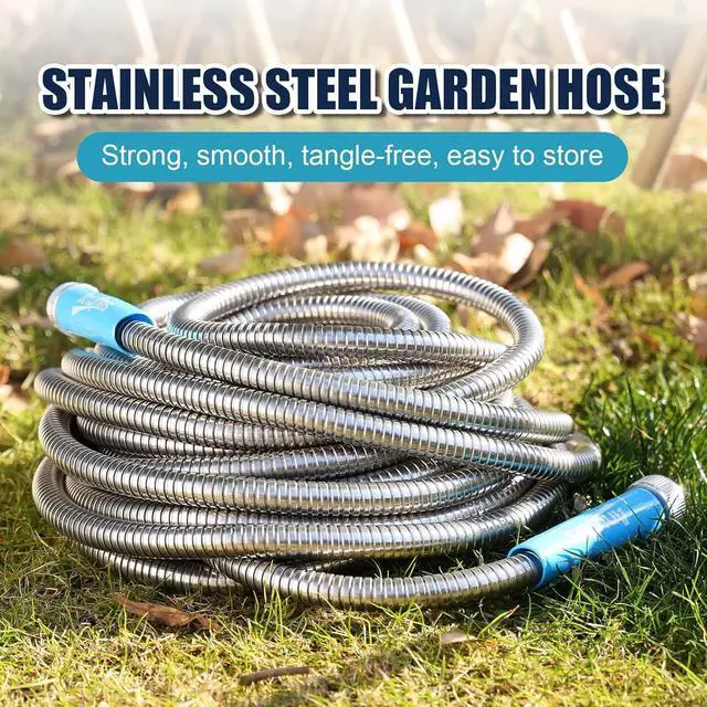 Alt view image 2 of 7 - Metal Garden Hose 50FT - Upgraded Kink Free and Rust Resistant Design, Stainless Steel Garden Hose With Solid Fitting and 10-Function Nozzle, Durable and Lightweight Outdoor Hose, Easy To Store